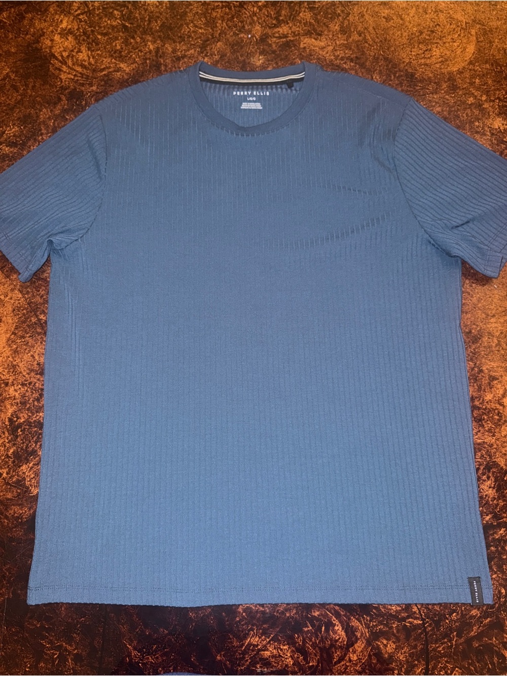 Perry Ellis Textured Crew Neck T-Shirt in Slate Blue